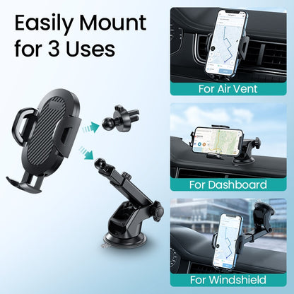 3 in 1 Smart Phone Car Holder Mount, Vent and Suction Base